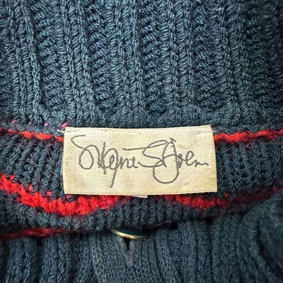 Marie St. John Vintage 1980s Buttoned High Neck Sweater‎ Red Blue sz Medium - Picture 7 of 9